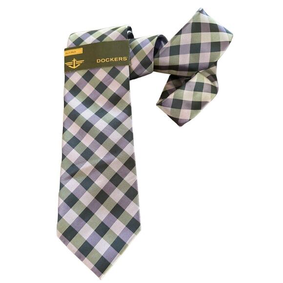 Dockers Neck Tie Purple Plaid Stripe NEW Office Career Night Out Hand Made - Picture 4 of 6
